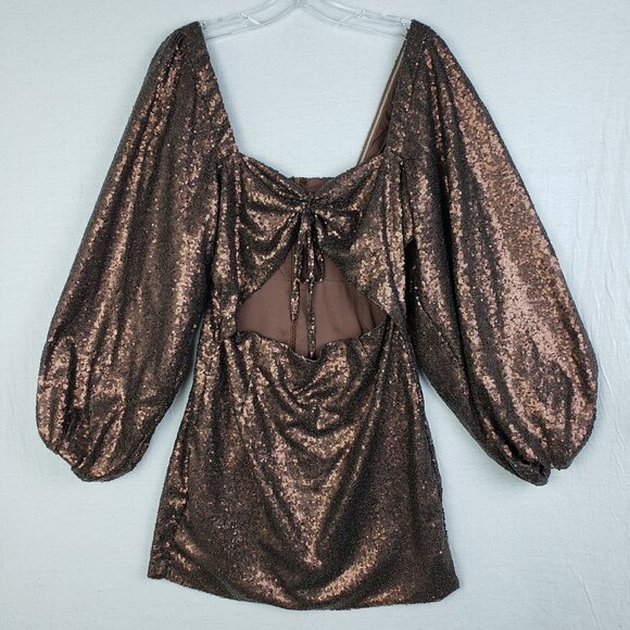 Showpo Australia Kat Long Sleeve Bodycon Mini Dress in Chocolate Sequin size 8 - Picture 4 of 16